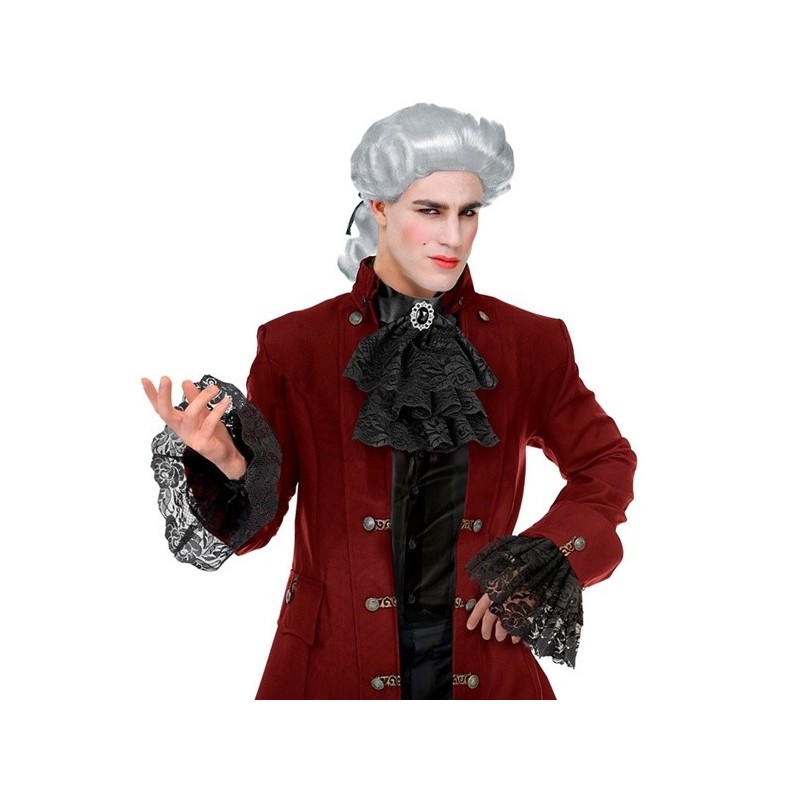 JABOT EN DENTELLE NOIR AVEC BIJOU PIERRE ET SES MANCHETTES  JABOT EN DENTELLE NOIR AVEC BIJOU PIERRE ET SES MANCHETTES