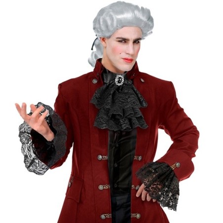 JABOT EN DENTELLE NOIR AVEC BIJOU PIERRE ET SES MANCHETTES 