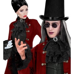 JABOT EN DENTELLE NOIR AVEC BIJOU PIERRE ET SES MANCHETTES 