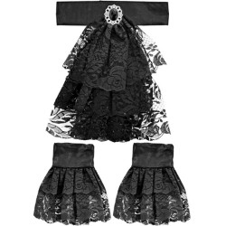 JABOT EN DENTELLE NOIR AVEC BIJOU PIERRE ET SES MANCHETTES 