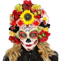 MASQUE DIA DE LOS MUERTOS AVEC TOURNESOL ET FLEURS COLORÉES
