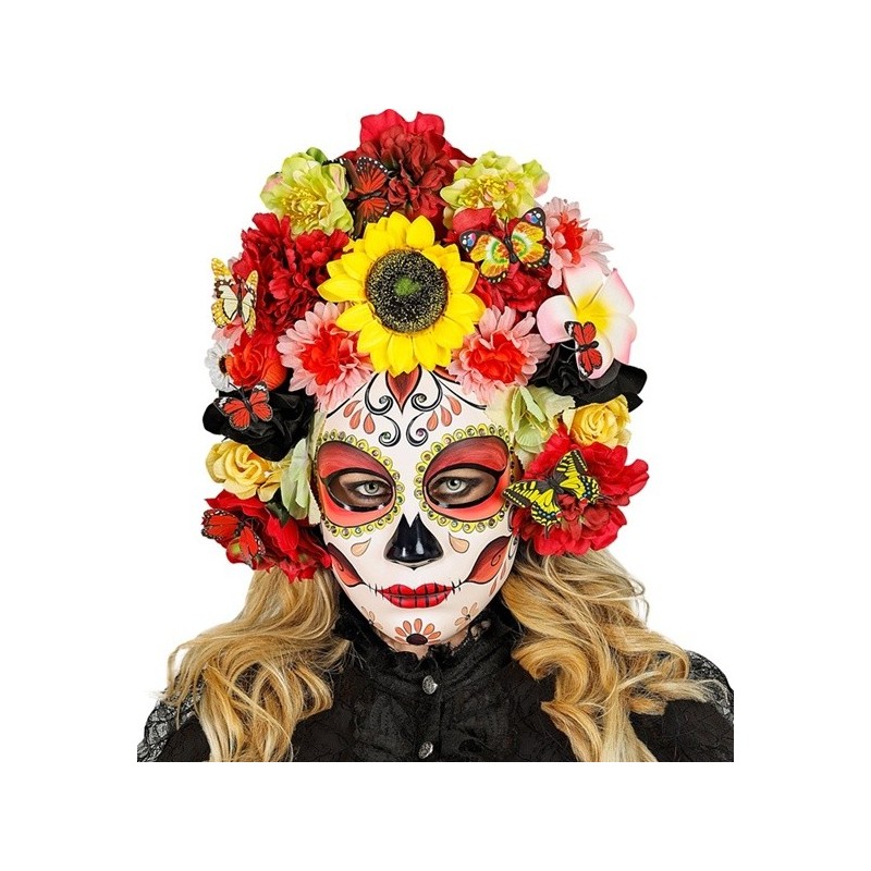 MASQUE DIA DE LOS MUERTOS AVEC TOURNESOL ET FLEURS COLORÉES MASQUE DIA DE LOS MUERTOS AVEC TOURNESOL ET FLEURS COLORÉES
