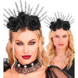 SERRE-TETE  AVEC MAINS DE SQUELETTE ET ROSES NOIRES