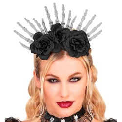 SERRE-TETE  AVEC MAINS DE SQUELETTE ET ROSES NOIRES