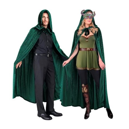 DEGUISEMENT CAPE A CAPUCHE VERTE VELOURS 140 CM