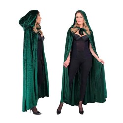 DEGUISEMENT CAPE A CAPUCHE VERTE VELOURS 140 CM