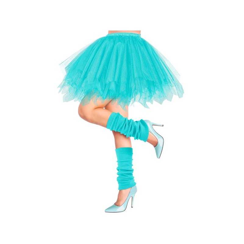 GUETRES JAMBIERES BLEU TURQUOISE FLUO ANNEES 80