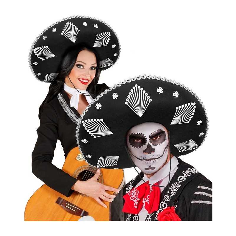 CHAPEAU MEXICAIN EN FEUTRE NOIR ET ARGENT