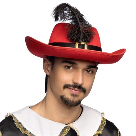 CHAPEAU MOUSQUETAIRE ARAMIS ROUGE PLUME NOIRE