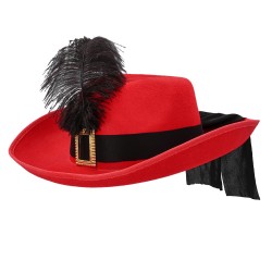 CHAPEAU MOUSQUETAIRE ARAMIS ROUGE PLUME NOIRE