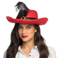 CHAPEAU MOUSQUETAIRE ARAMIS ROUGE PLUME NOIRE