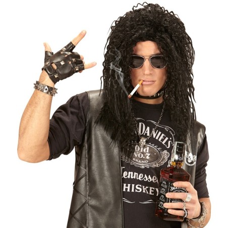 PERRUQUE MIXTE HARD ROCK CHEVEUX NOIRS LONGS ONDULES