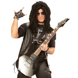 PERRUQUE MIXTE HARD ROCK CHEVEUX NOIRS LONGS ONDULES