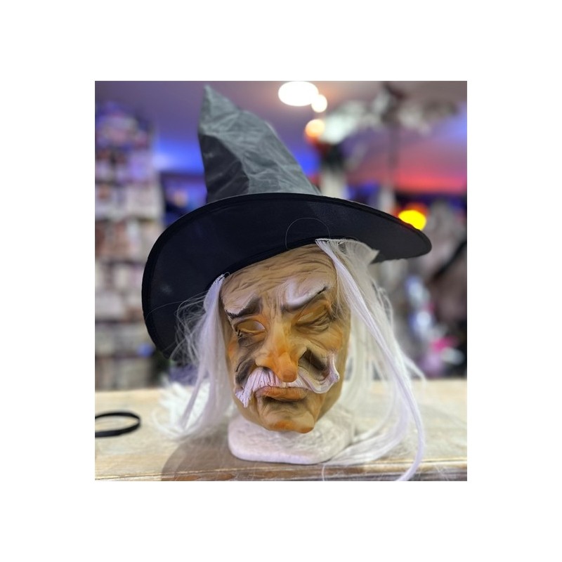 MASQUE VIEUX SORCIER ADULTE CHAPEAU NOIR MASQUE VIEUX SORCIER ADULTE CHAPEAU NOIR