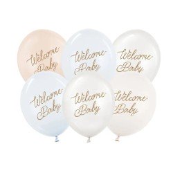 6 BALLONS LATEX WELCOME BABY MIX PASTEL BLEU 30 CM