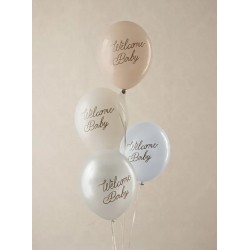 6 BALLONS LATEX WELCOME BABY MIX PASTEL BLEU 30 CM