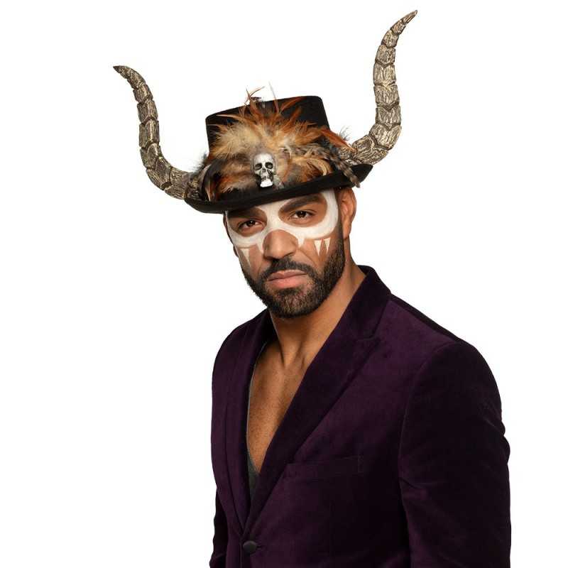 CHAPEAU HAUT DE FORME AVEC CORNE VAUDOU PAPA LEGBA