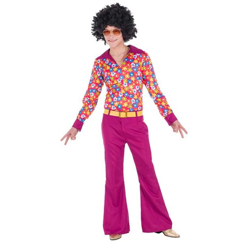 DEGUISEMENT HOMME HIPPIE GROOVE TAILLE M-L CHEMISE FLEURS PANTALON VIOLET