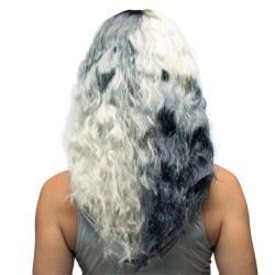 PERRUQUE CHEVEUX LONGS ONDULES NOIR ET BLANC SANS FRANGE GALAXY