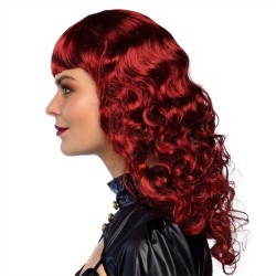 PERRUQUE CHEVEUX LONGS ONDULES ROUX AVEC FRANGE LADY STEAMPUNK