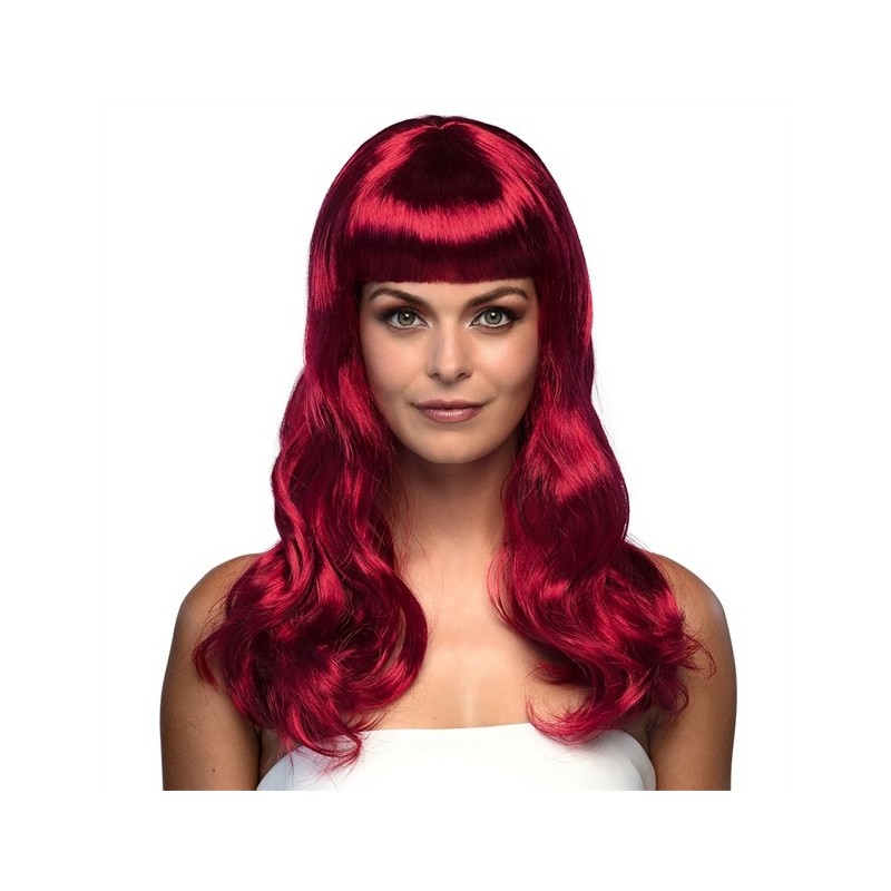 PERRUQUE CHEVEUX LONGS AVEC FRANGE CHIQUE ROUGE RUBIS PERRUQUE CHEVEUX LONGS AVEC FRANGE CHIQUE ROUGE RUBIS
