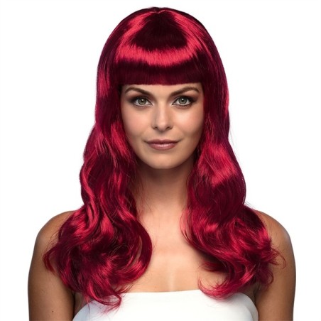 PERRUQUE CHEVEUX LONGS AVEC FRANGE CHIQUE ROUGE RUBIS