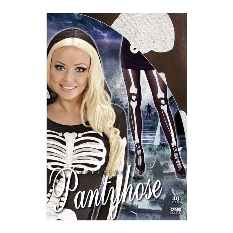 COLLANT NOIR IMPRESSION SQUELETTE BLANC ADULTE TAILLE XL 40 DEN COLLANT NOIR IMPRESSION SQUELETTE BLANC ADULTE TAILLE XL 40 DEN