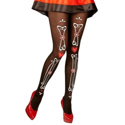 COLLANT OS DIA DE LOS MUERTOS JOUR DES MORTS NOIRS IMPRESSION COULEURS 50 DEN