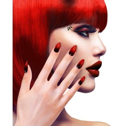 SET 12 ONGLES ADHESIFS NOIRS DEGRADES ROUGE 