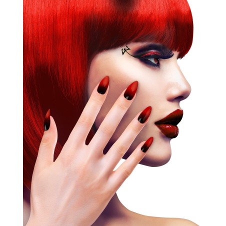 SET 12 ONGLES ADHESIFS NOIRS DEGRADES ROUGE 