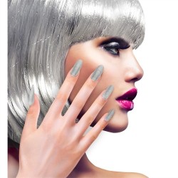 SET 12 ONGLES ADHESIFS ARGENT PAILLLETTES
