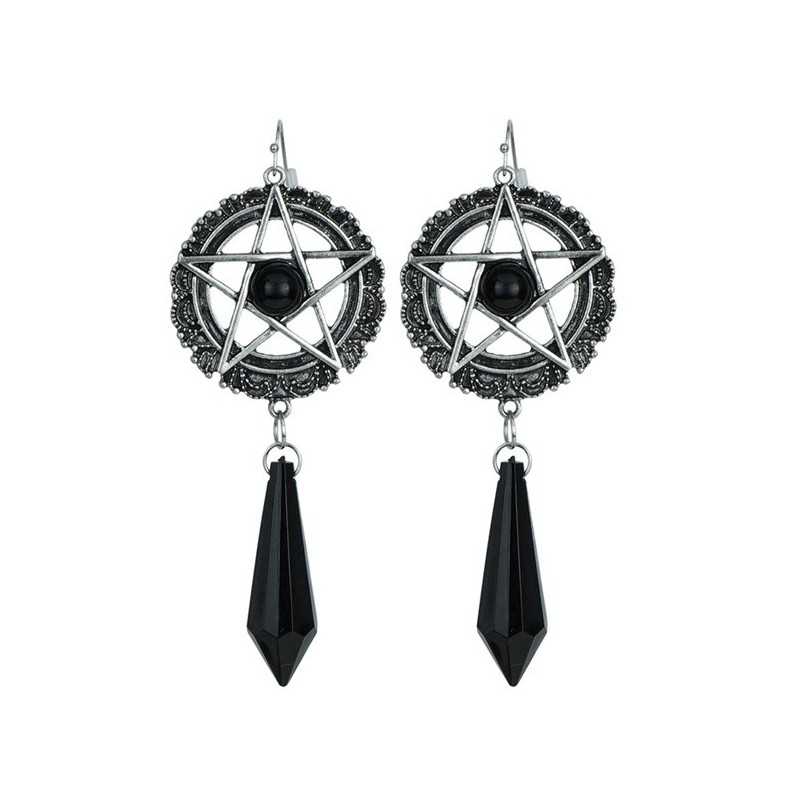 PAIRE DE BOUCLES D'OREILLES GOTHIQUES SATANIQUES NOIRES
