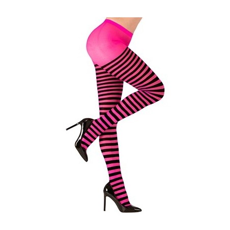COLLANTS RAYES NOIR ET ROSE ADULTE TAILLE XL 70 DEN