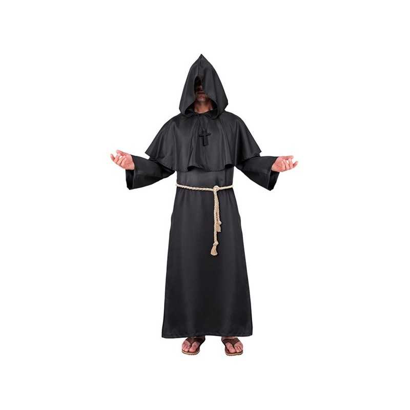 DEGUISEMENT MOINE NOIR TAILLE S-M ROBE A CAPUCHE CEINTURE 