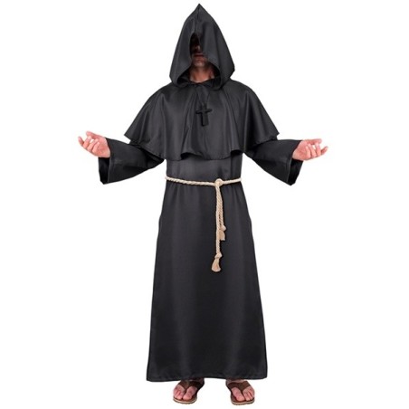 DEGUISEMENT MOINE NOIR TAILLE S-M ROBE A CAPUCHE CEINTURE 