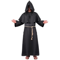 DEGUISEMENT MOINE NOIR TAILLE XXL ROBE A CAPUCHE CEINTURE