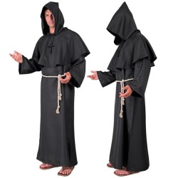 DEGUISEMENT MOINE NOIR TAILLE XXL ROBE A CAPUCHE CEINTURE 