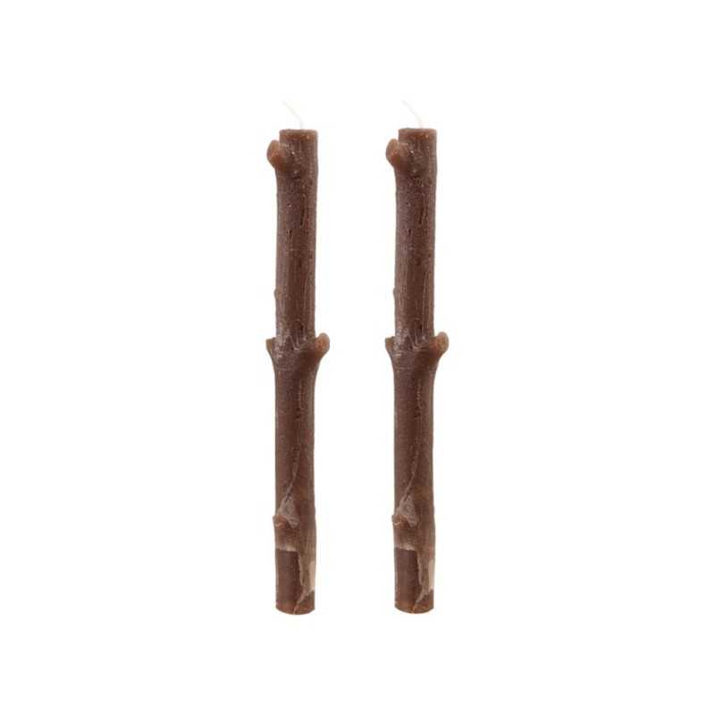 SET DE 2 BOUGIES BRANCHE D'ARBRE BRUN DIA 2.2CM X 25CM - +/- 8H