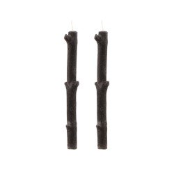 SET DE 2 BOUGIES BRANCHE D'ARBRE NOIR DIA 2.2CM X 25CM - +/- 8H