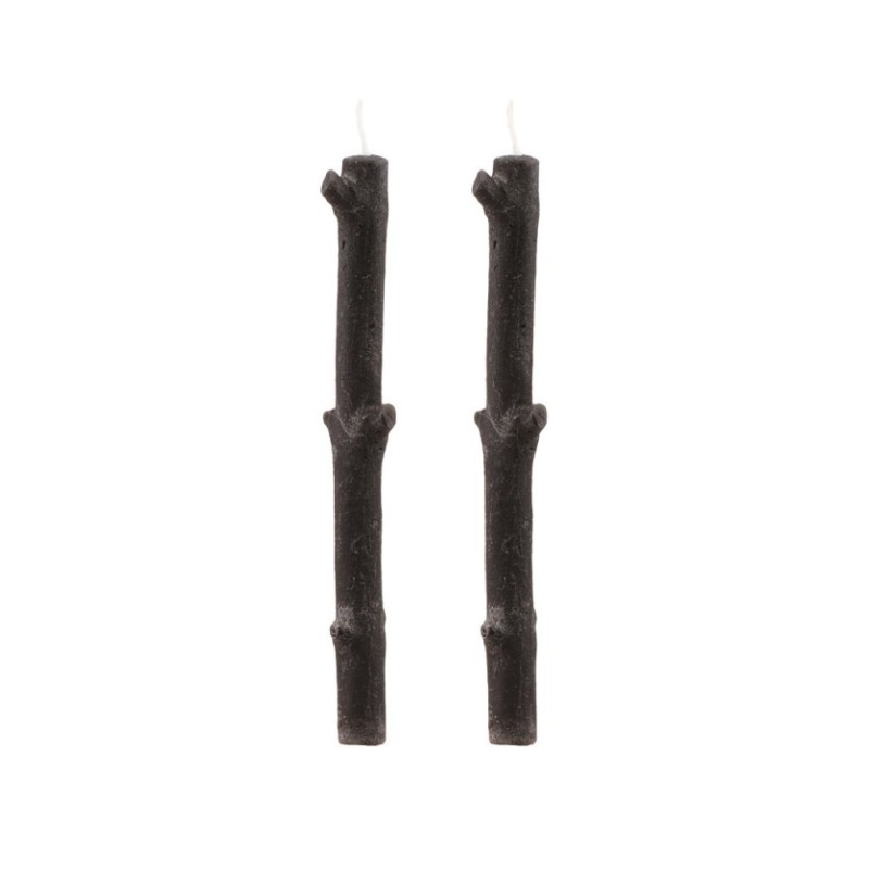 SET DE 2 BOUGIES BRANCHE D'ARBRE NOIR DIA 2.2CM X 25CM - +/- 8H SET DE 2 BOUGIES BRANCHE D'ARBRE NOIR DIA 2.2CM X 25CM - +/- 8H