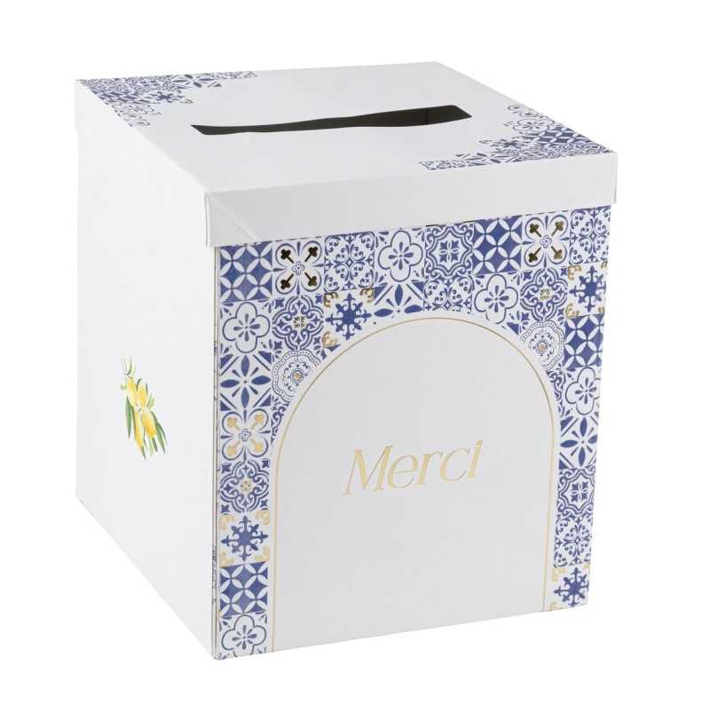URNE DOLCE VITA BLEU ROI, BLANC ET OR 21 X 25 X 21 CM