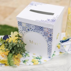 URNE DOLCE  VITA BLEU ROI, BLANC ET OR  21 X 25 X 21 CM