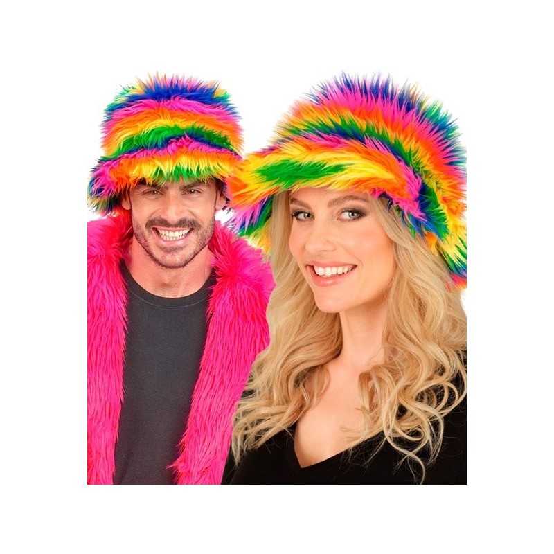 CHAPEAU DE PECHEUR TYPE BOB PELUCHE ARC EN CIEL