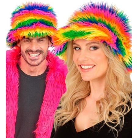 CHAPEAU DE PECHEUR TYPE BOB PELUCHE ARC EN CIEL