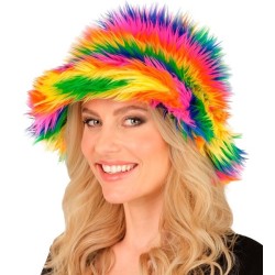 CHAPEAU DE PECHEUR TYPE BOB PELUCHE ARC EN CIEL