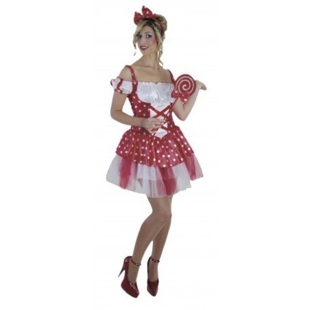 DEGUISEMENT ROBE MISS CANDY MINNIE ROUGE A POIS BLANC TAILLE L
