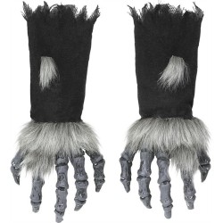 GANTS OU MAINS DE MONSTRE OU LOUP GAROU GRIS NOIR AVEC FOURRURE