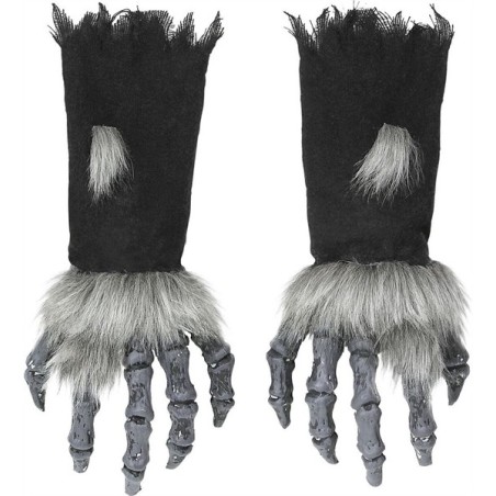 GANTS OU MAINS DE MONSTRE OU LOUP GAROU GRIS NOIR AVEC FOURRURE