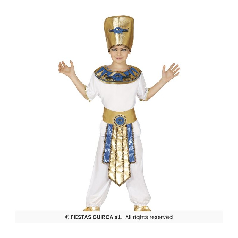 DEGUISEMENT PHARAON EGYPTIEN TOUTANKAMON BLANC ET OR TAILLE 7-9 ANS