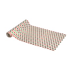 CHEMIN DE TABLE TISSU EFFET NATUREL SAPINS METAL ROUGES ET VERTS